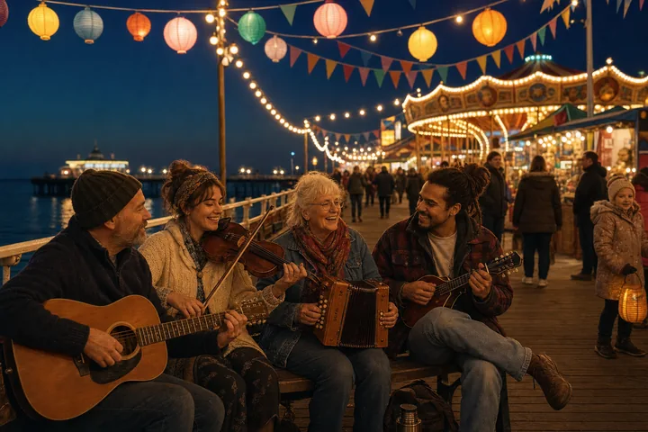 Community gathering at a pier carnival event