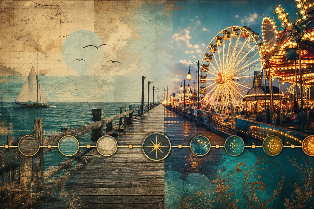 Pier history from weathered planks to carnival lights