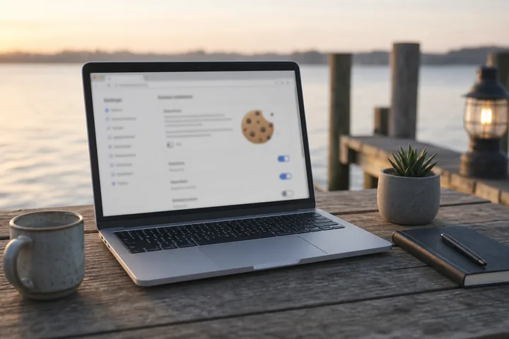 Browser cookie settings on a pier workspace laptop