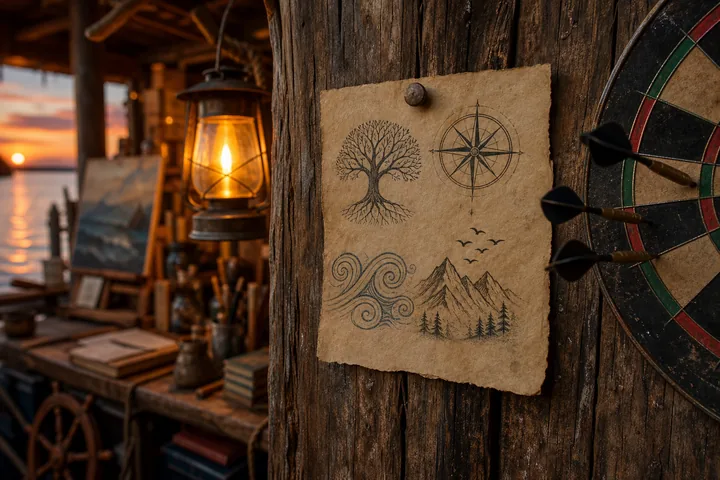 Mission commitment pinned beside a pier dart board