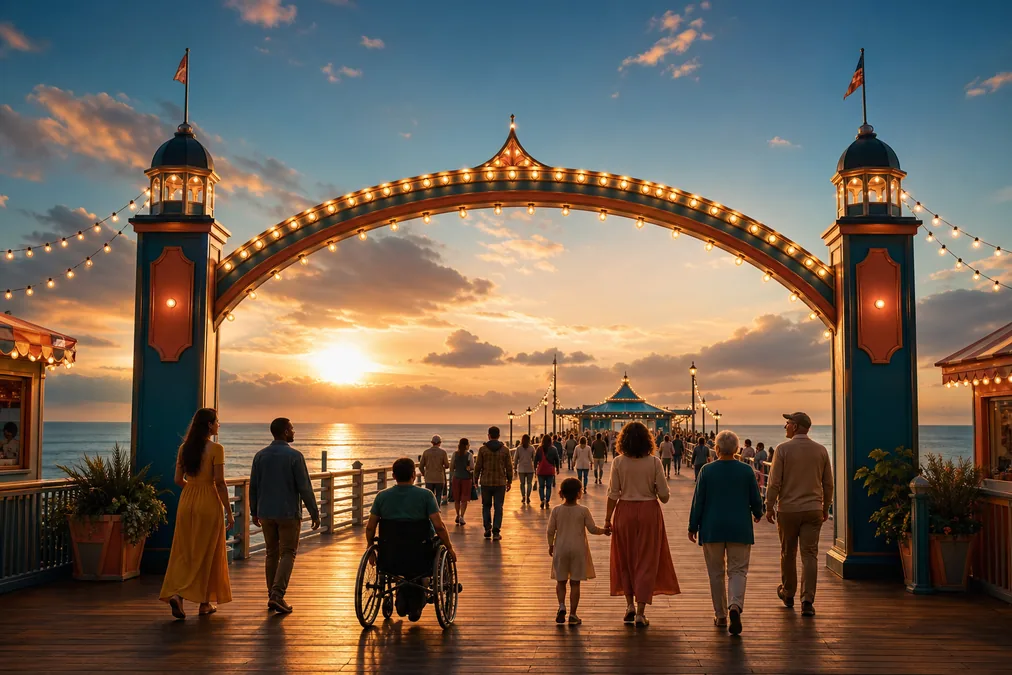 Welcoming pier entrance open to all players