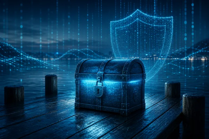 Secure data vault metaphor on the pier