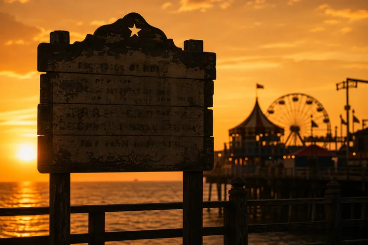 Pier rules board at golden hour